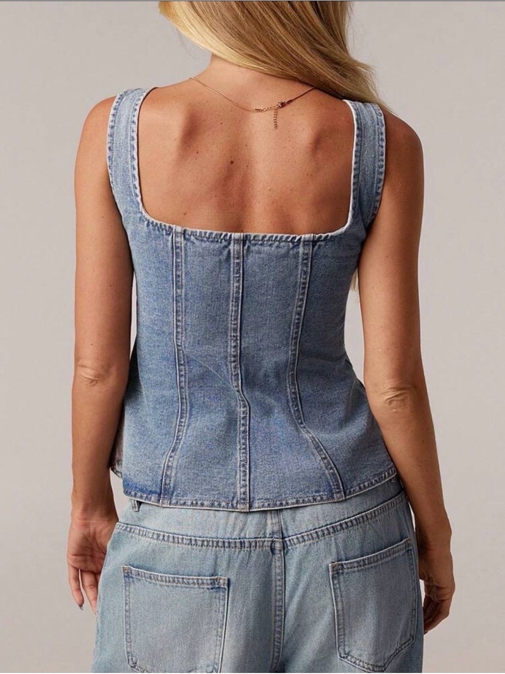 Forever 21 x SHEIN  NWT Light Blue Denim Corset Zip Tank Size Small - Picture 2 of 5